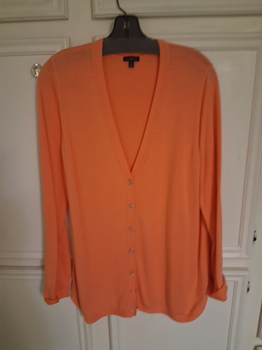 Talbots Coral-Orange V-Neck Button Cardigan